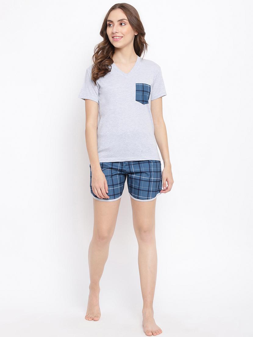 v-neck printed nightwear shorts set - 18400729 - Standard Image - 3