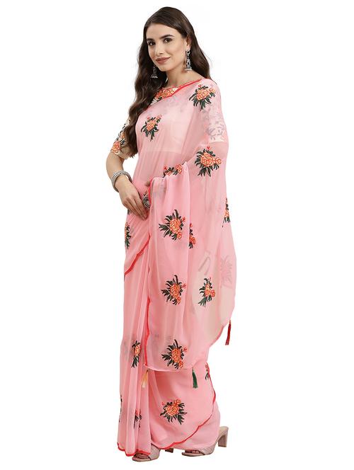 pink georgette embroidered saree - 18400936 -  Standard Image - 0