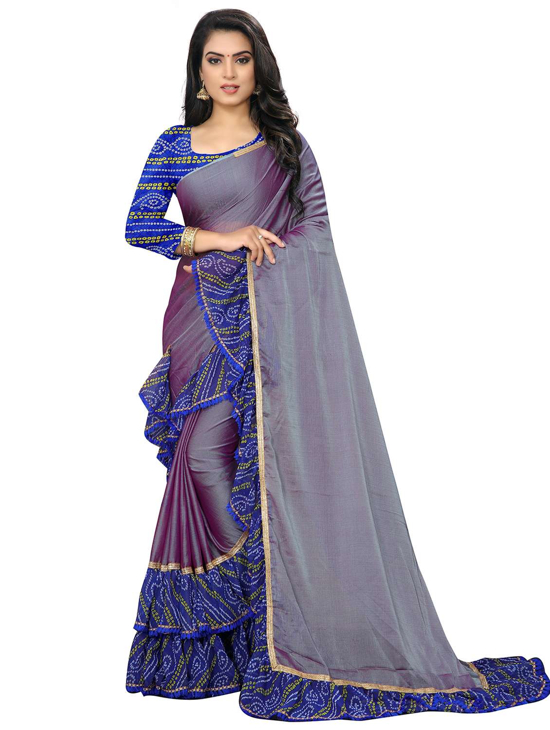 women's bordered grey colored saree with blouse - 18400996 - Zoom Image - 0