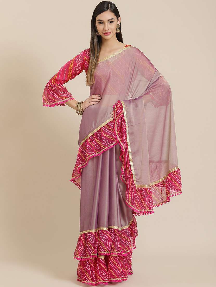 pink chiffon printed saree with blouse - 18400999 - Zoom Image - 0