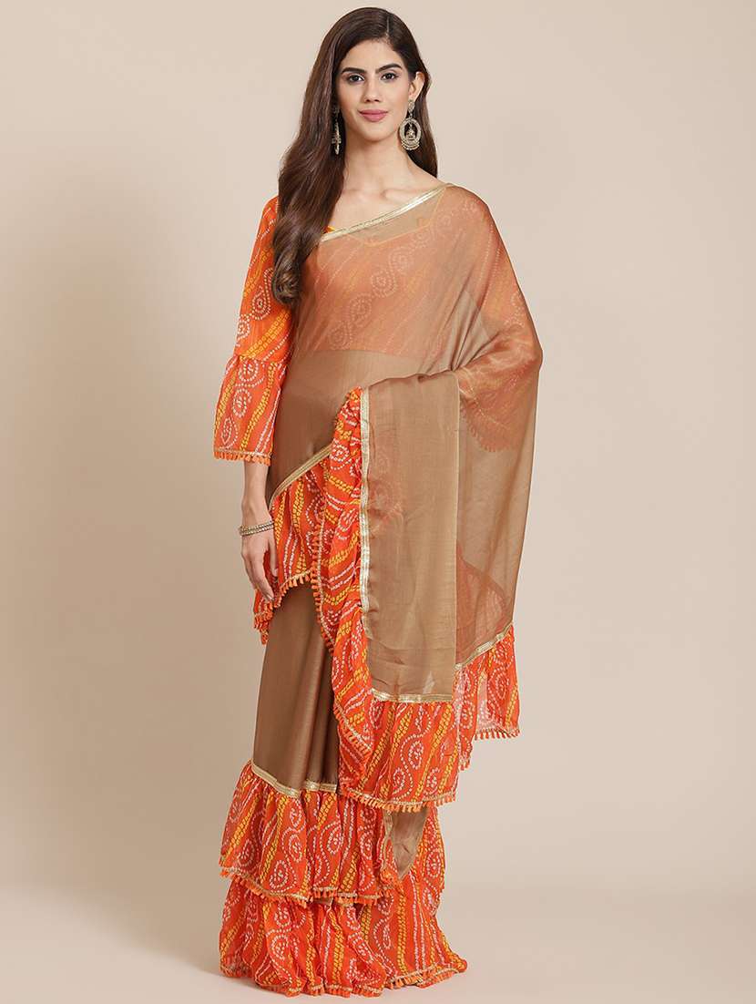 women's bandhani beige colored saree with blouse - 18401002 - Zoom Image - 0