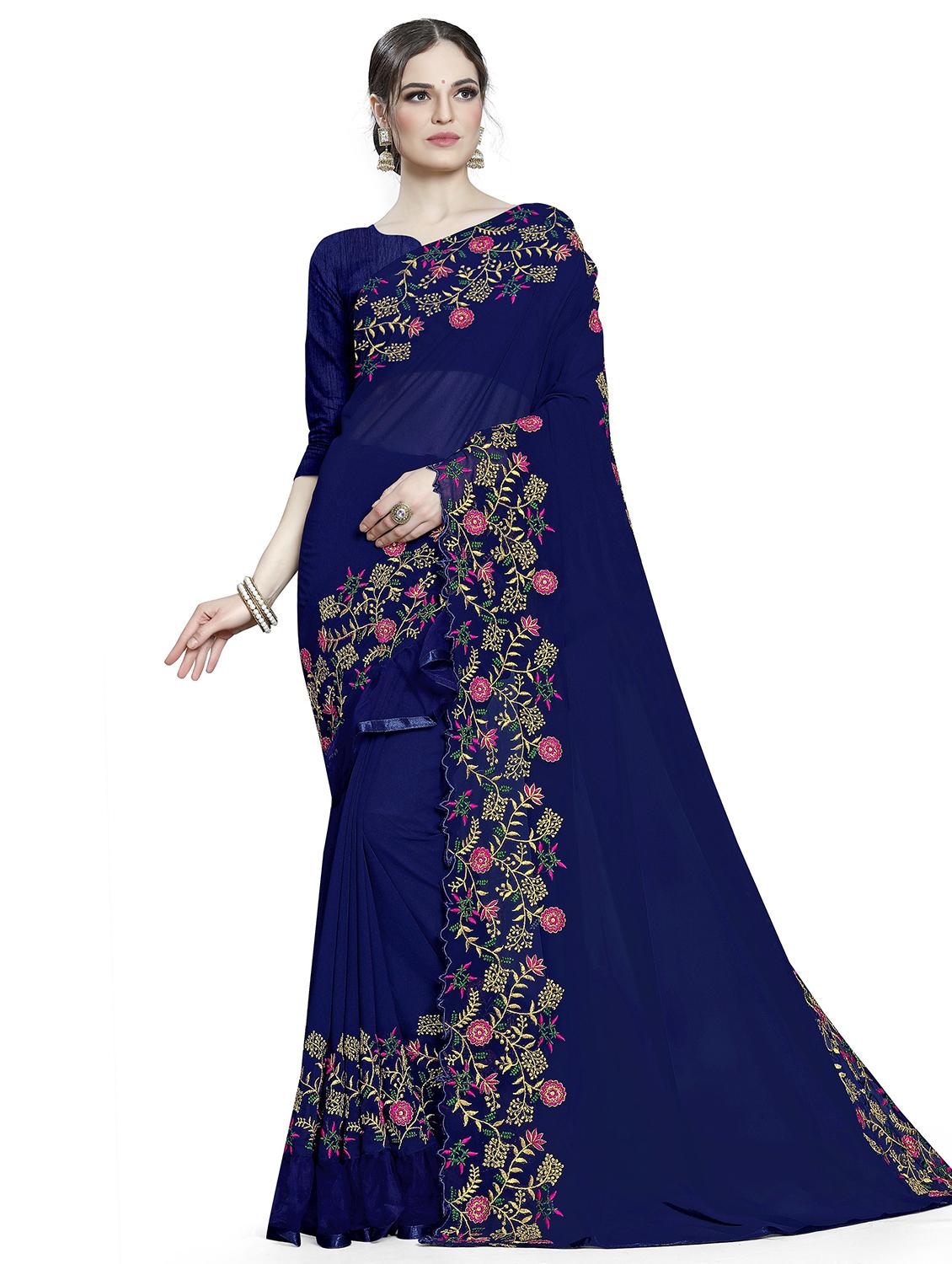 blue georgette embroidered saree with blouse - 18401015 -  Zoom Image - 0