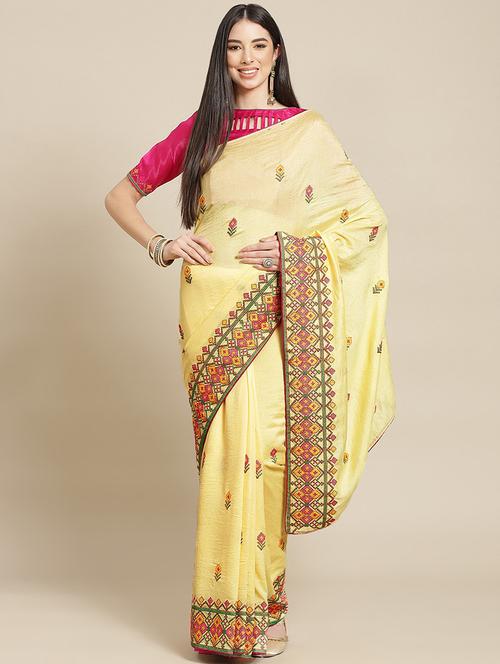 cream georgette embroidered saree with blouse - 18401170 -  Standard Image - 0