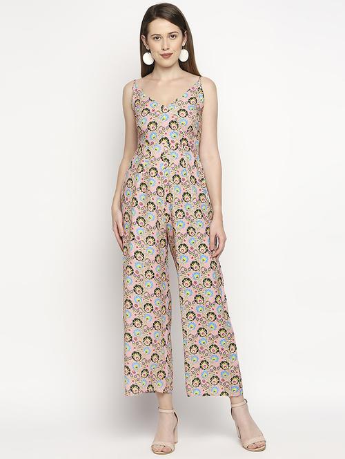 overlap neck floral full leg jumpsuit - 18401199 - Standard Image - 0