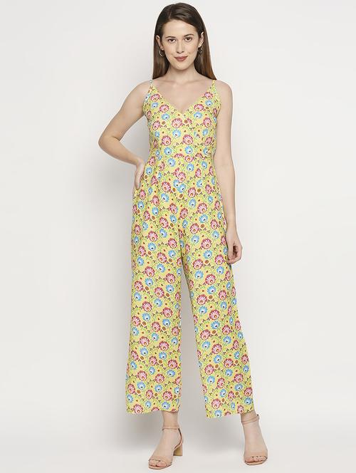 overlap neck floral full leg jumpsuit - 18401200 - Standard Image - 0