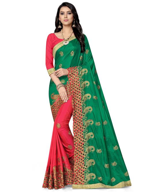green half and half saree with blouse - 18401231 - Standard Image - 0
