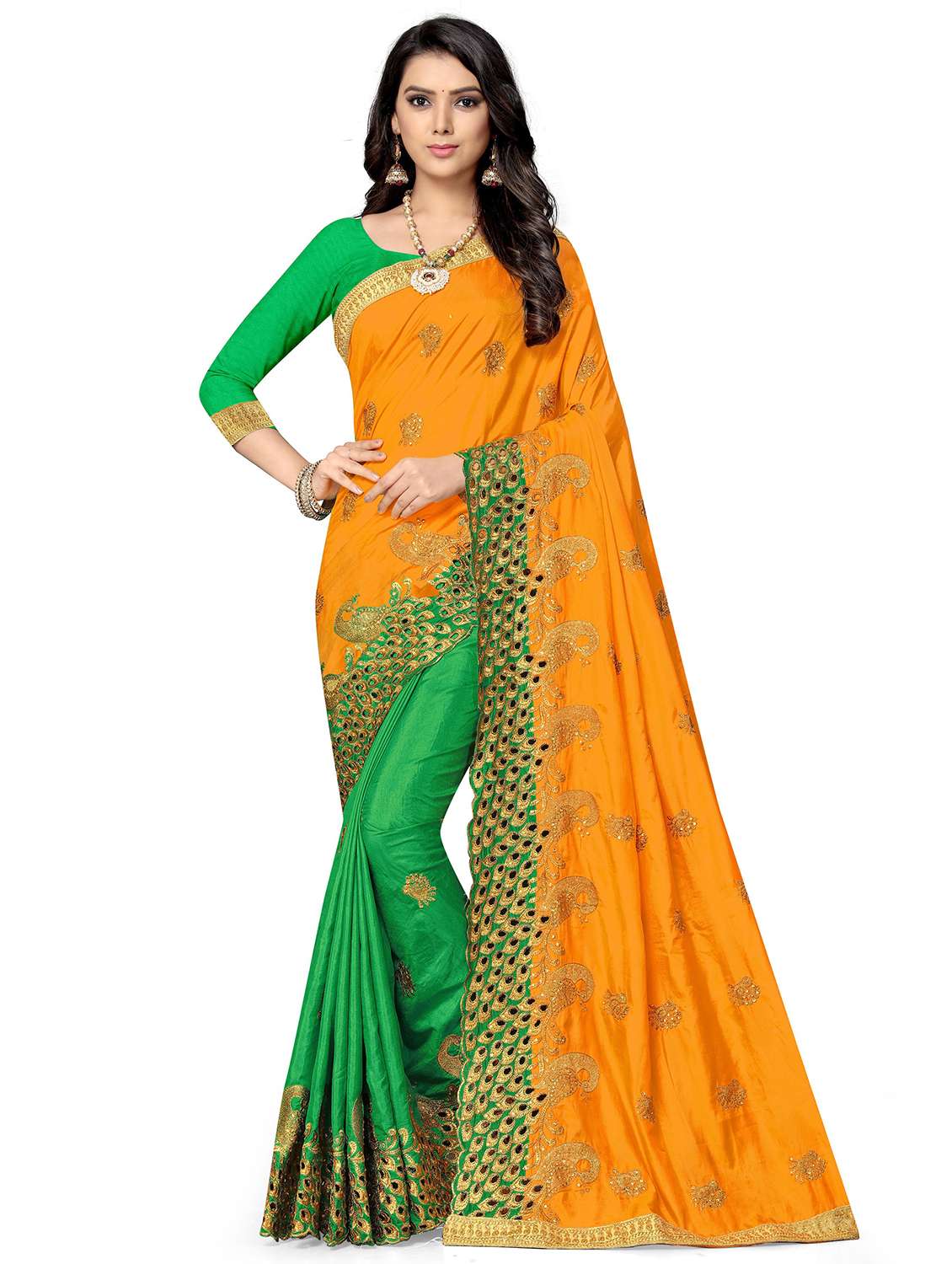 yellow silk half and half saree - 18401232 - Zoom Image - 0