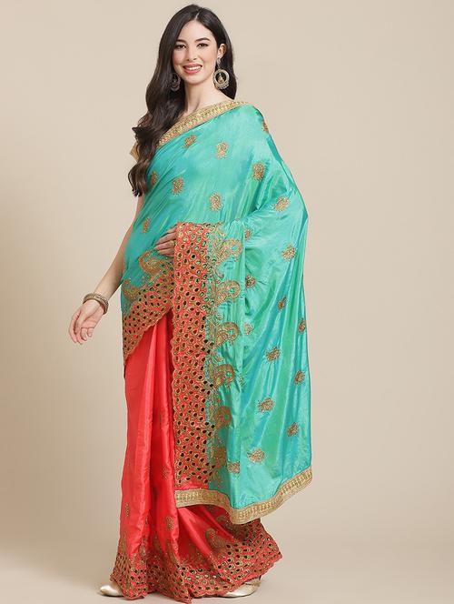 turquoise silk half and half saree with blouse - 18401237 -  Standard Image - 0