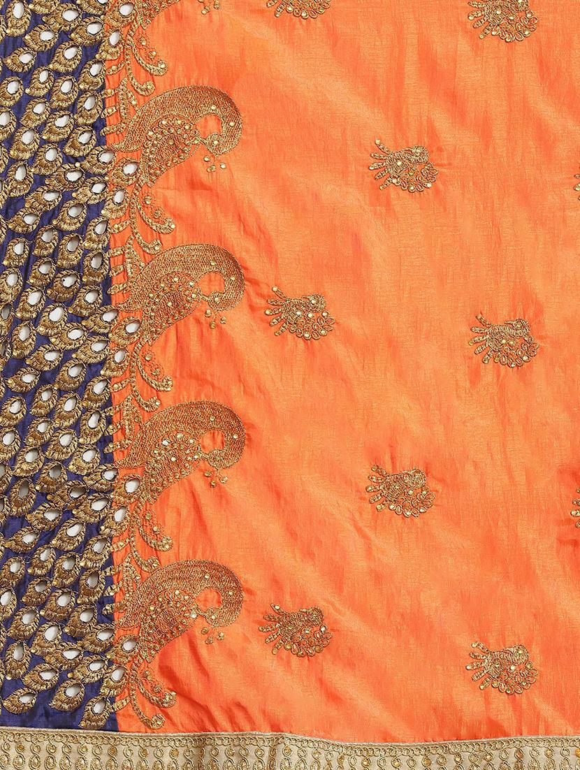 orange silk half and half saree with blouse - 18401239 - Standard Image - 3