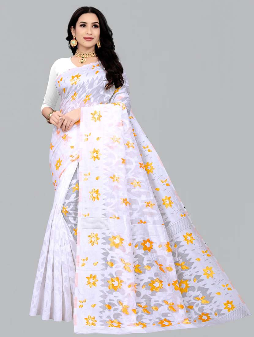 yellow jamdani saree