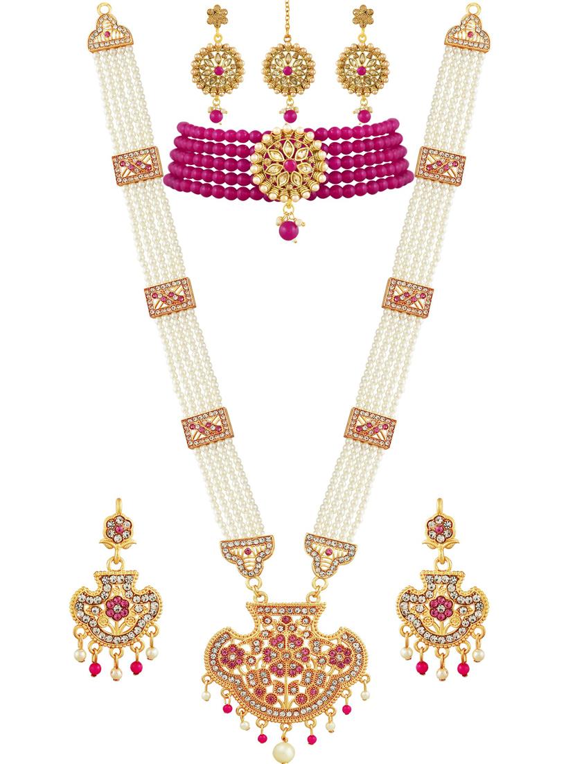 multi colored gold plated necklaces and earring - 18401525 - Zoom Image - 0