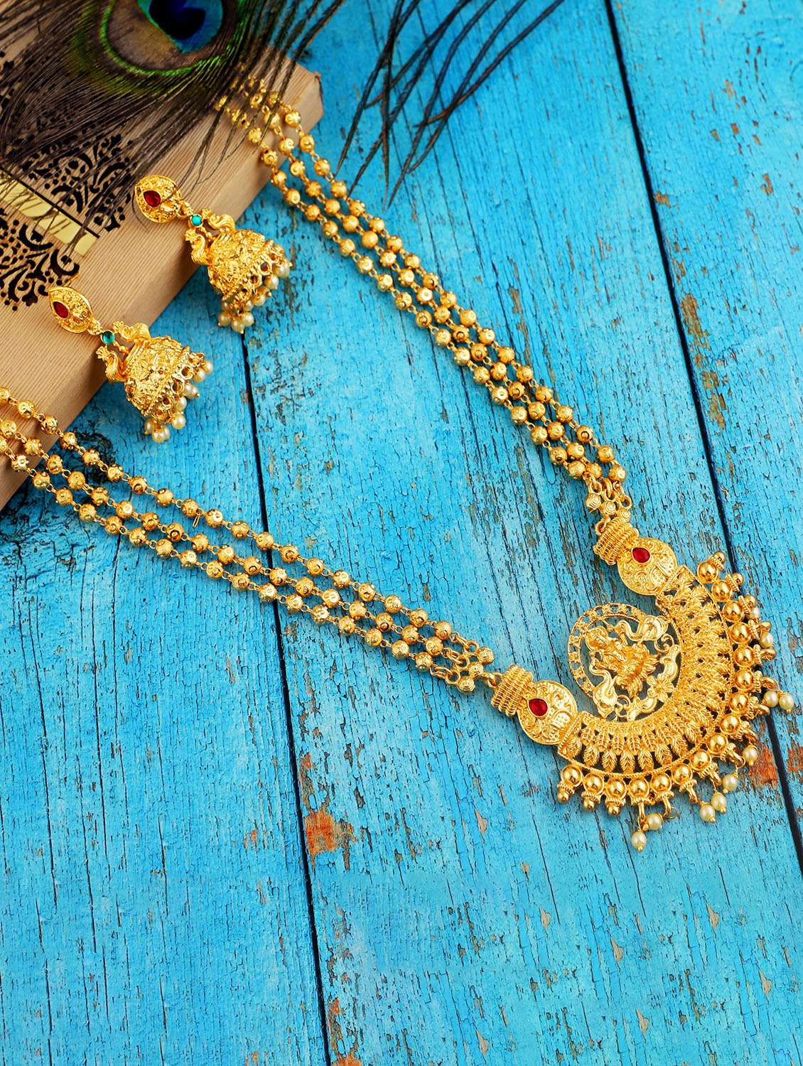 Buy online Multi Colored Gold Plated Necklaces And Earring from