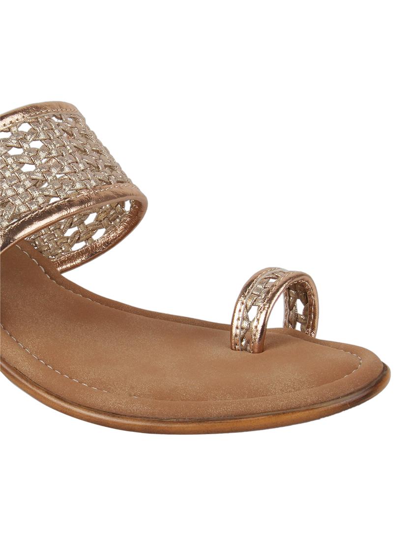 gold synthetic open thong sandals - 18401978 - Standard Image - 3