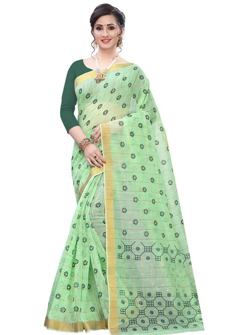 women's block print mint colored saree with blouse - 18402765 - Standard Image - 0