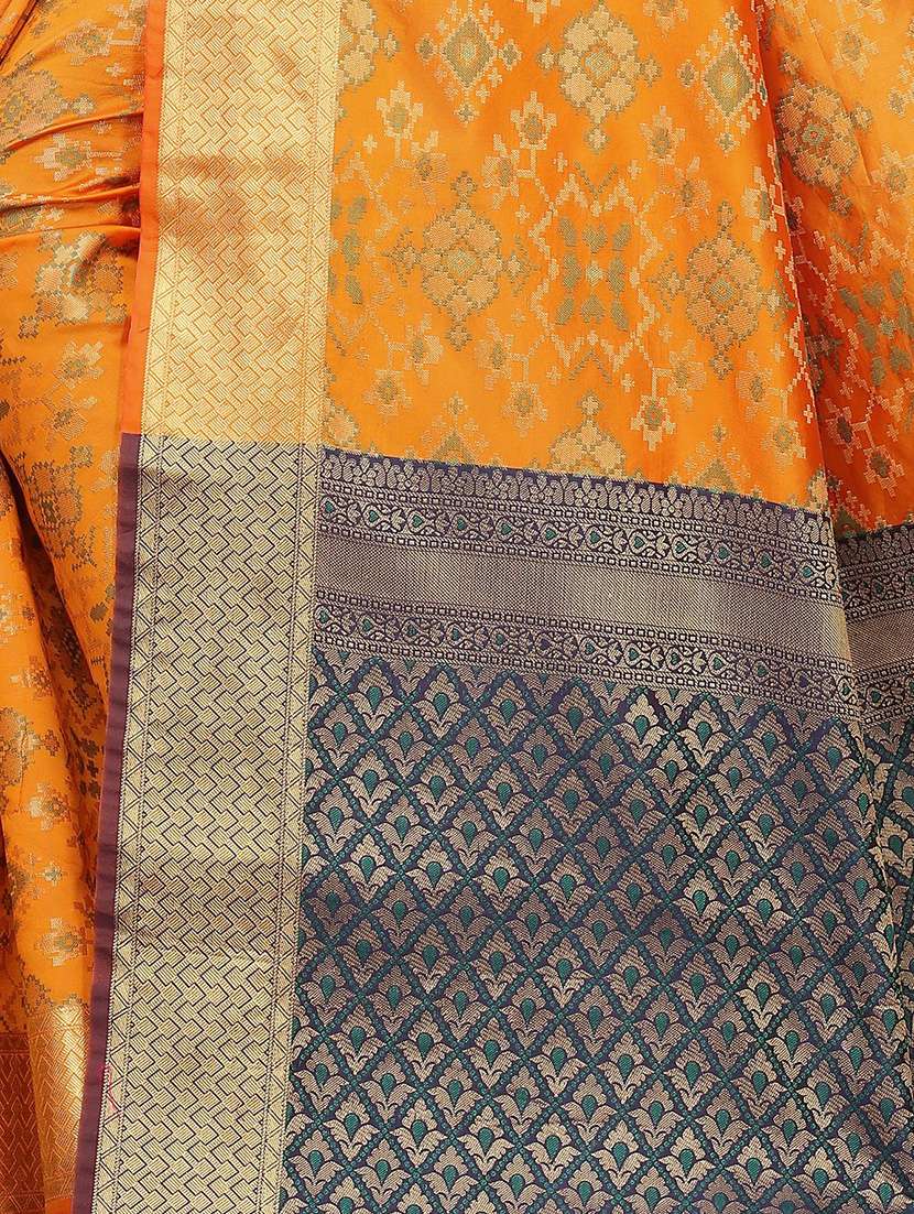 mustard silk blend kanjivaram saree with blouse - 18402769 -  Standard Image - 3