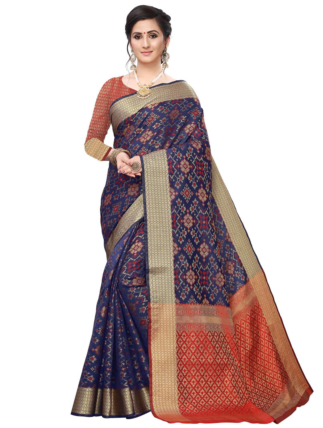 navy silk blend kanjivaram saree