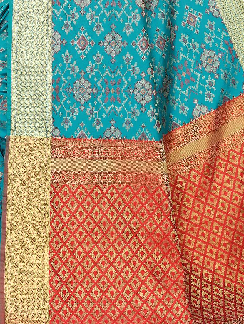 women's self design turquoise colored saree with blouse - 18402773 -  Standard Image - 3