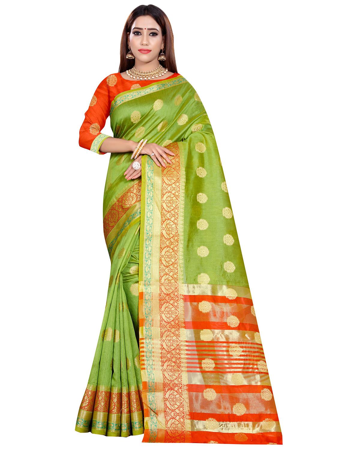 green art silk banarasi saree with blouse - 18402778 - Zoom Image - 0