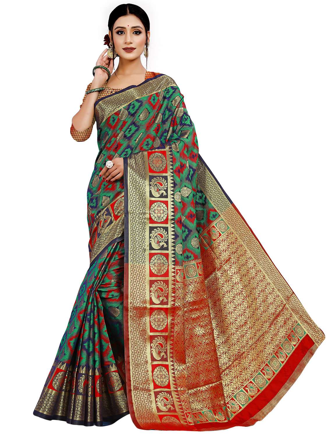 blue cotton silk saree with blouse - 18402787 - Zoom Image - 0