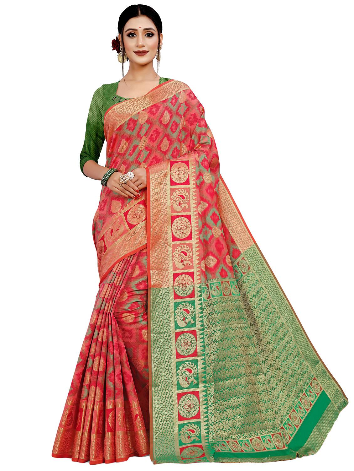 peach cotton silk saree with blouse - 18402788 -  Zoom Image - 0