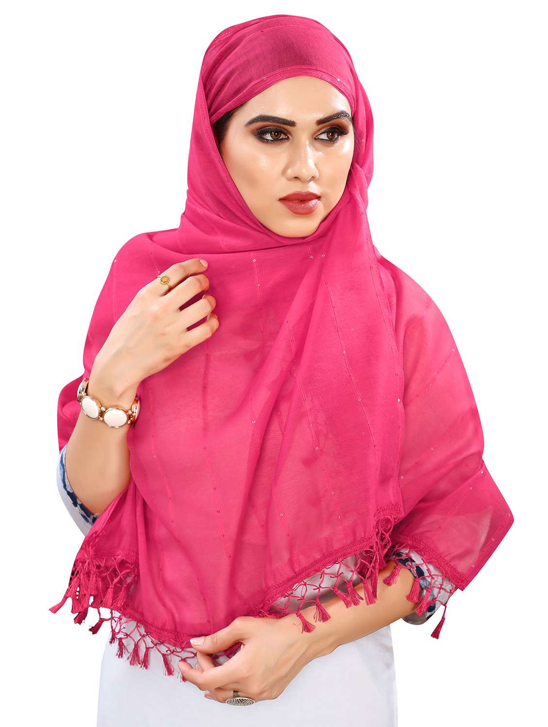 pink cotton blend dupatta - 18402813 -  Standard Image - 3