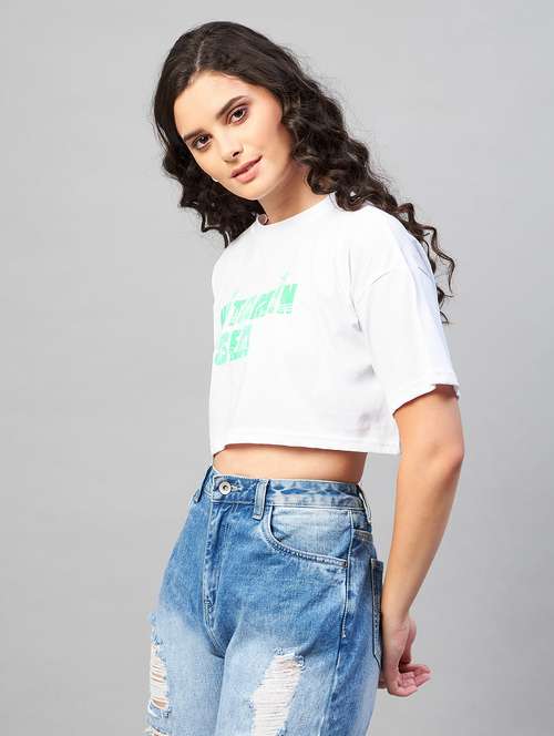 women's chest print round neck t-shirt - 18402842 -  Standard Image - 0