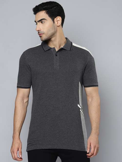 grey color block polo t-shirt - 18402930 -  Standard Image - 0