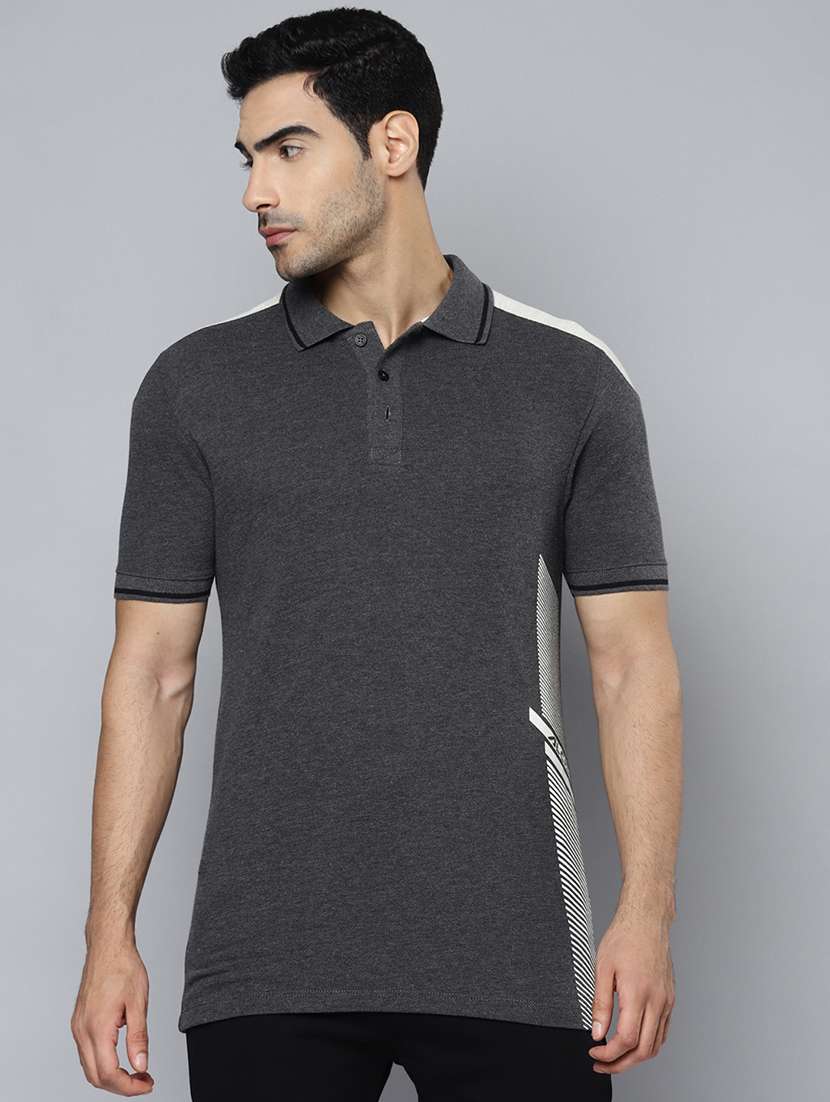 grey color block polo t-shirt