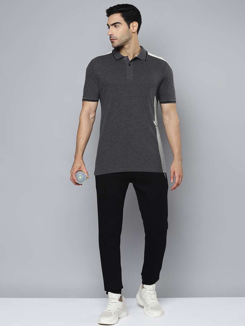 grey color block polo t-shirt - 18402930 -  Standard Image - 3