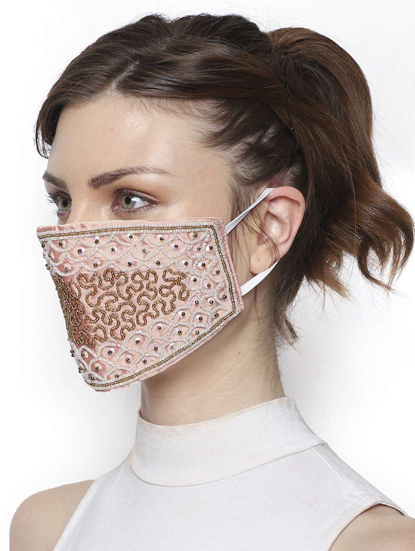 pack of 2 multicolor 3-ply art silk embellished fabric fashion mask - 18403026 -  Standard Image - 3