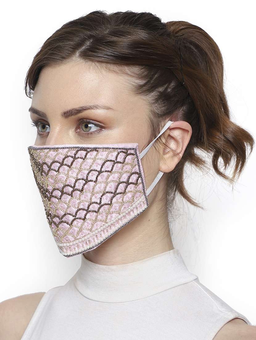 pack of 2 multicolor 3-ply art silk embellished fabric fashion mask - 18403026 -  Standard Image - 5