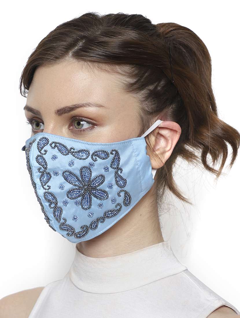 pack of 2 multicolor 3-ply art silk embellished fabric fashion mask - 18403032 -  Standard Image - 3