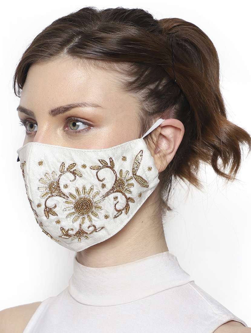 pack of 2 multicolor 3-ply art silk embellished fabric fashion mask - 18403032 -  Standard Image - 5