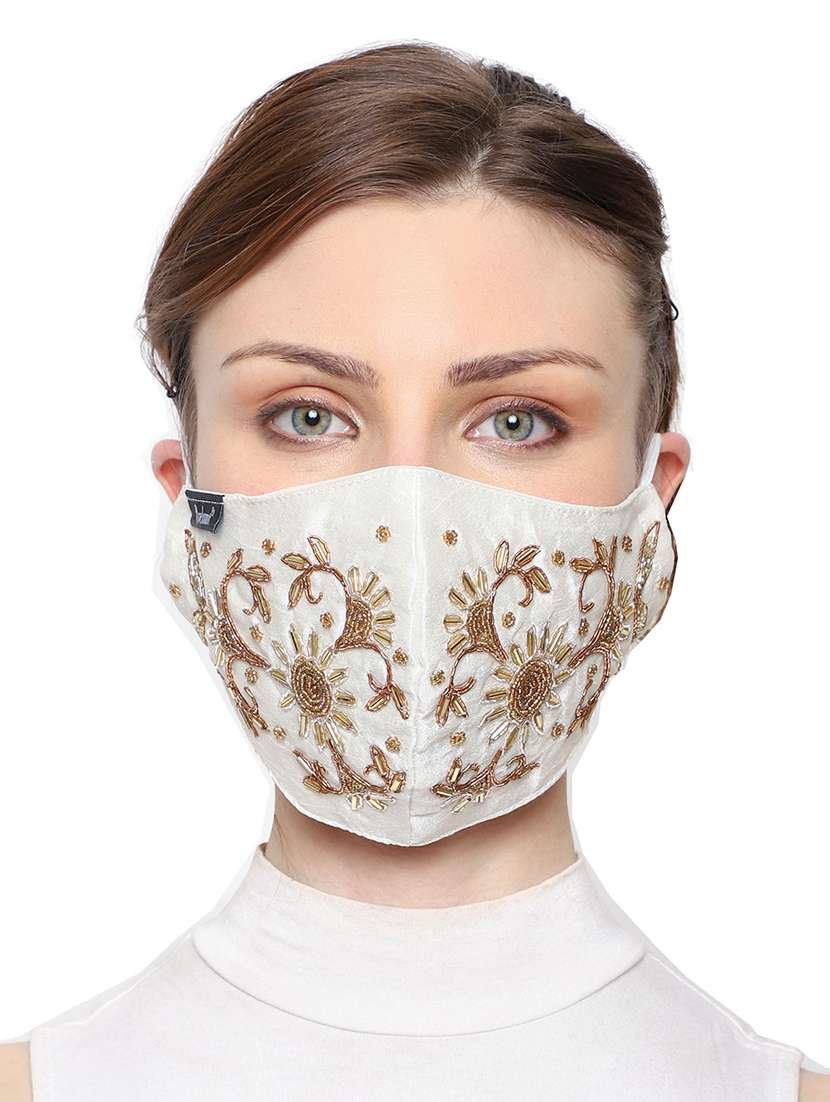 pack of 2 multicolor 3-ply art silk embellished fabric fashion mask - 18403034 -  Standard Image - 3