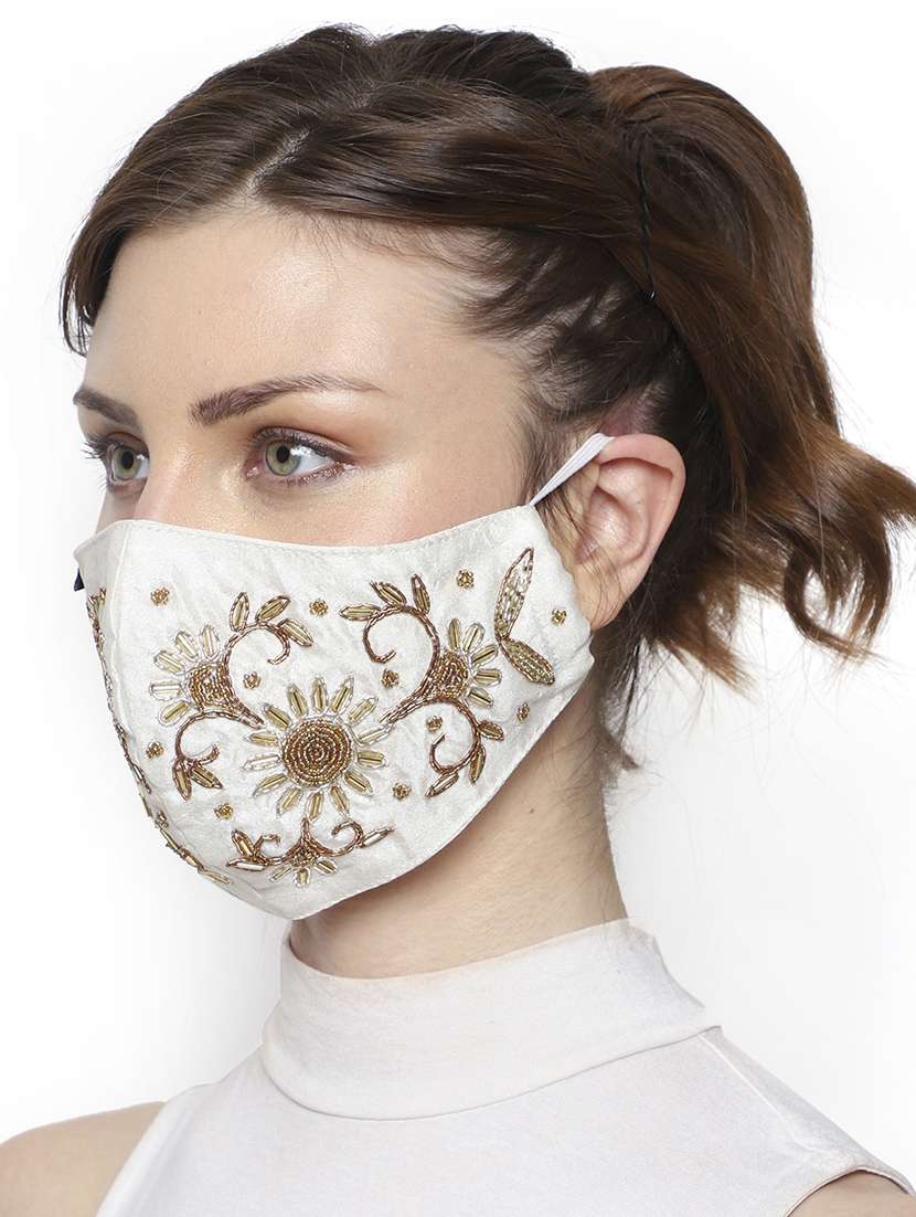 pack of 2 multicolor 3-ply art silk embellished fabric fashion mask - 18403034 -  Standard Image - 5