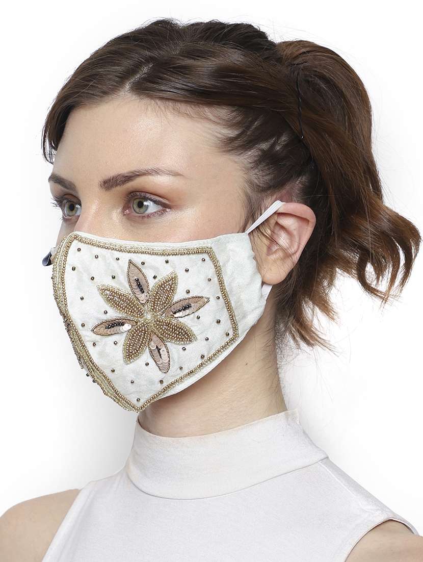 pack of 2 multicolor 3-ply art silk embellished fabric fashion mask - 18403037 -  Standard Image - 3