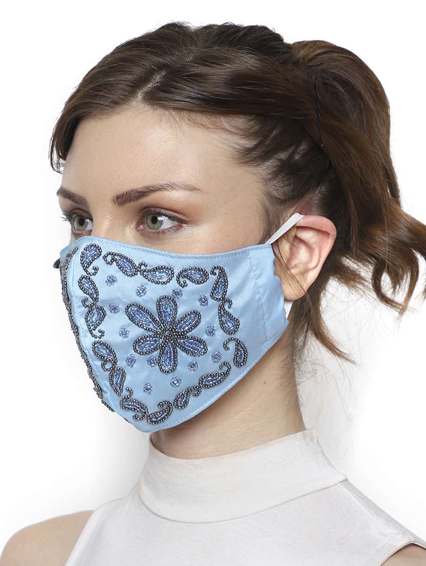 pack of 2 multicolor 3-ply art silk embellished fabric fashion mask - 18403037 -  Standard Image - 5