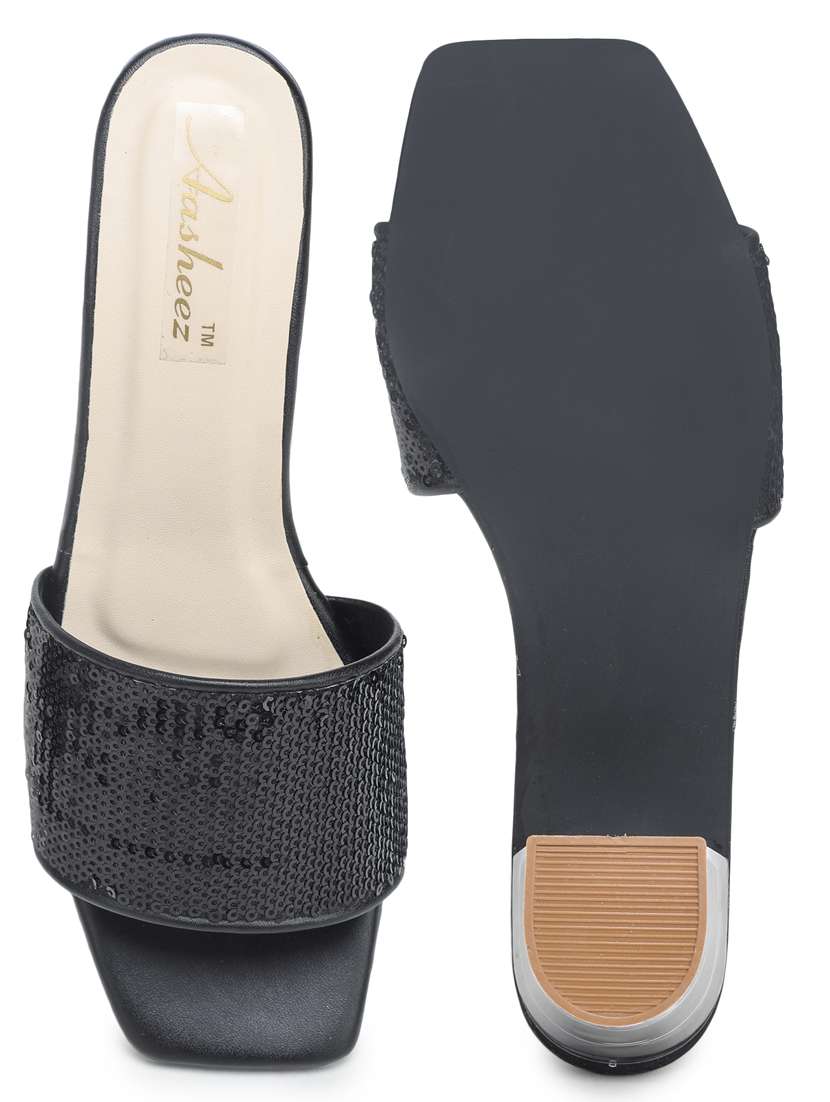 black synthetic slip on sandals - 18403912 -  Standard Image - 3