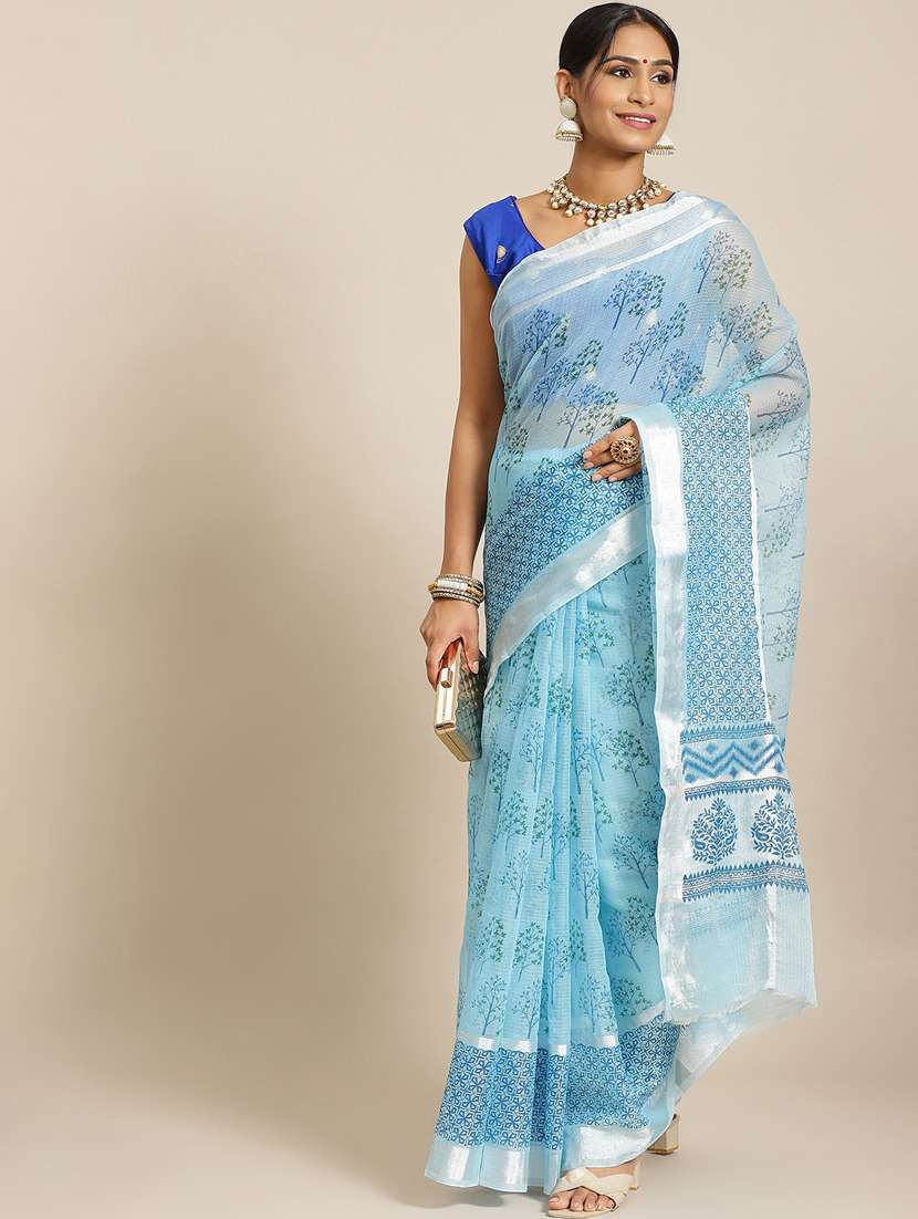 blue cotton silk kota doria saree with blouse