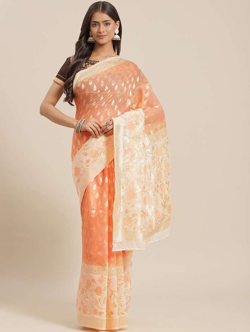 women's self design orange colored saree