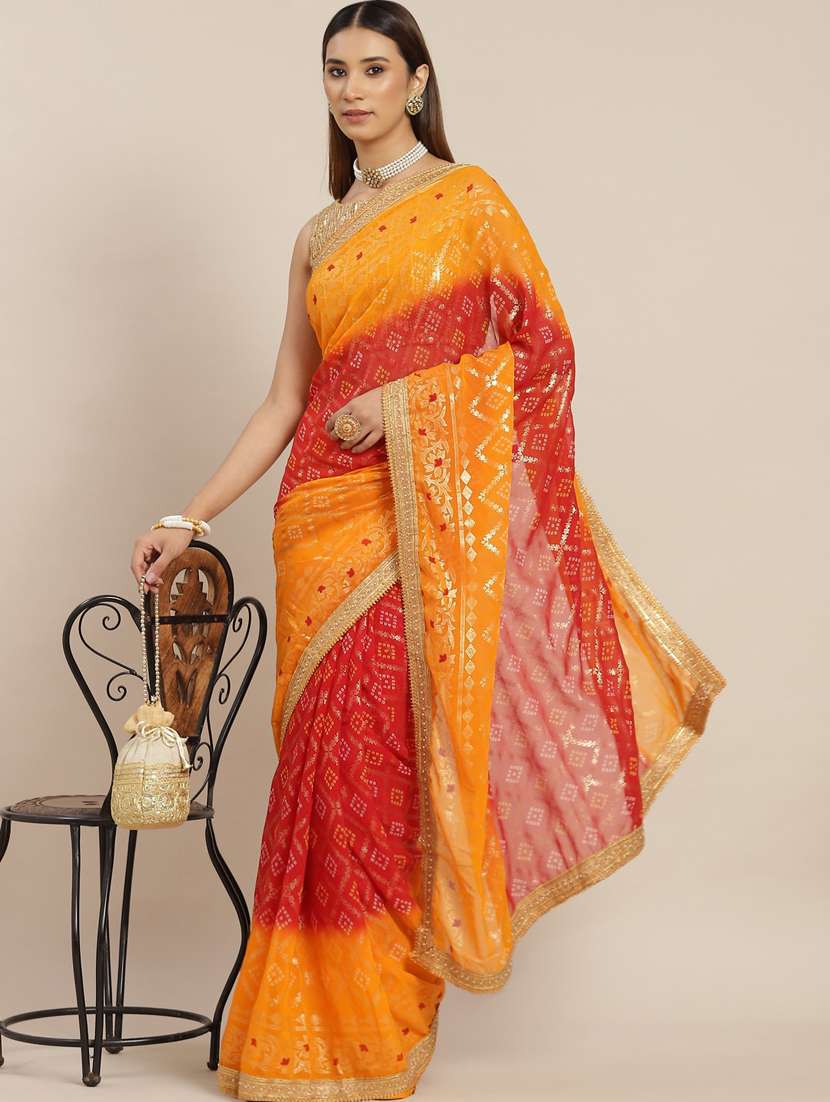 red embroidered saree with blouse