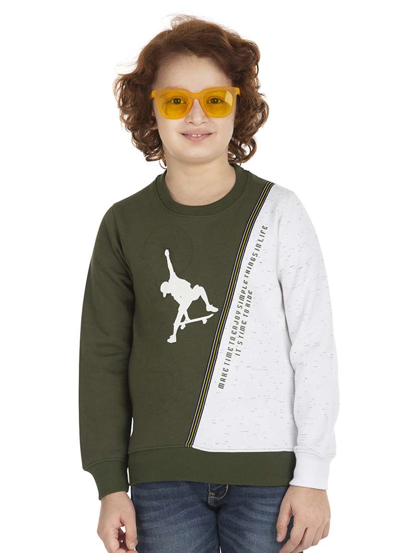 olive green color block sweatshirt - 18404212 -  Zoom Image - 0