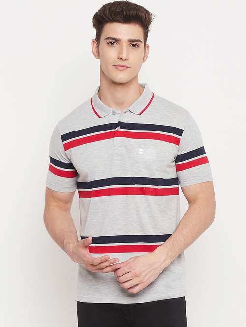 grey striped polo t-shirt - 18404400 -  Standard Image - 0