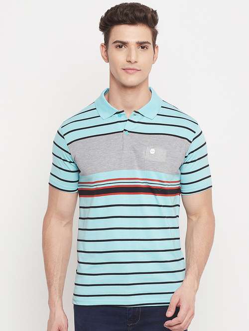 light-blue striped polo t-shirt - 18404404 - Standard Image - 0