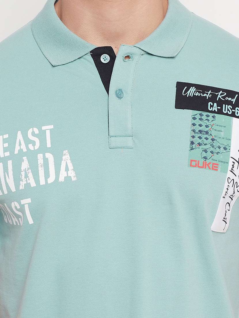 sea-green printed polo t-shirt - 18404421 - Standard Image - 3