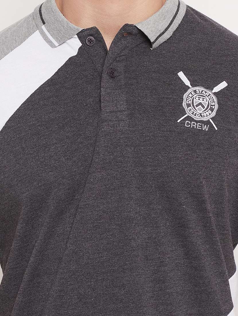 grey color block polo t-shirt  - 18404423 -  Standard Image - 3