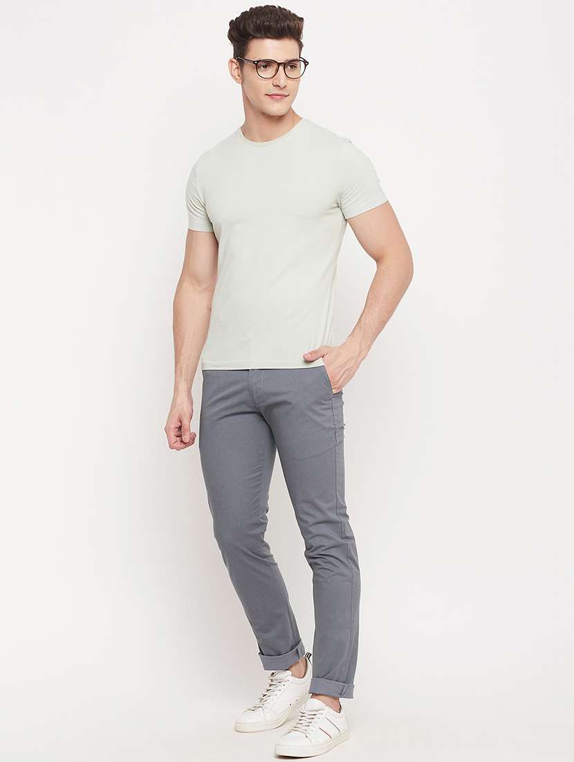 grey solid blend flat front casual trouser - 18404427 -  Standard Image - 3