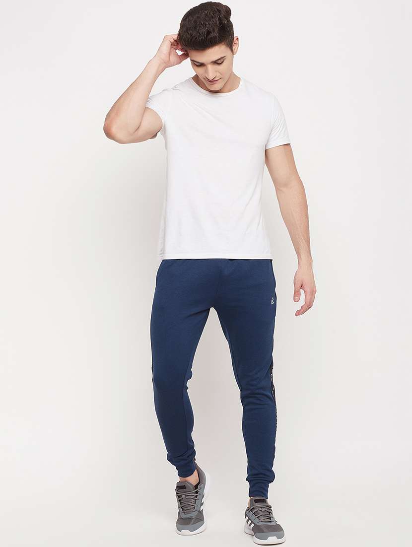 blue polyester solid full length track pant - 18404443 -  Standard Image - 3