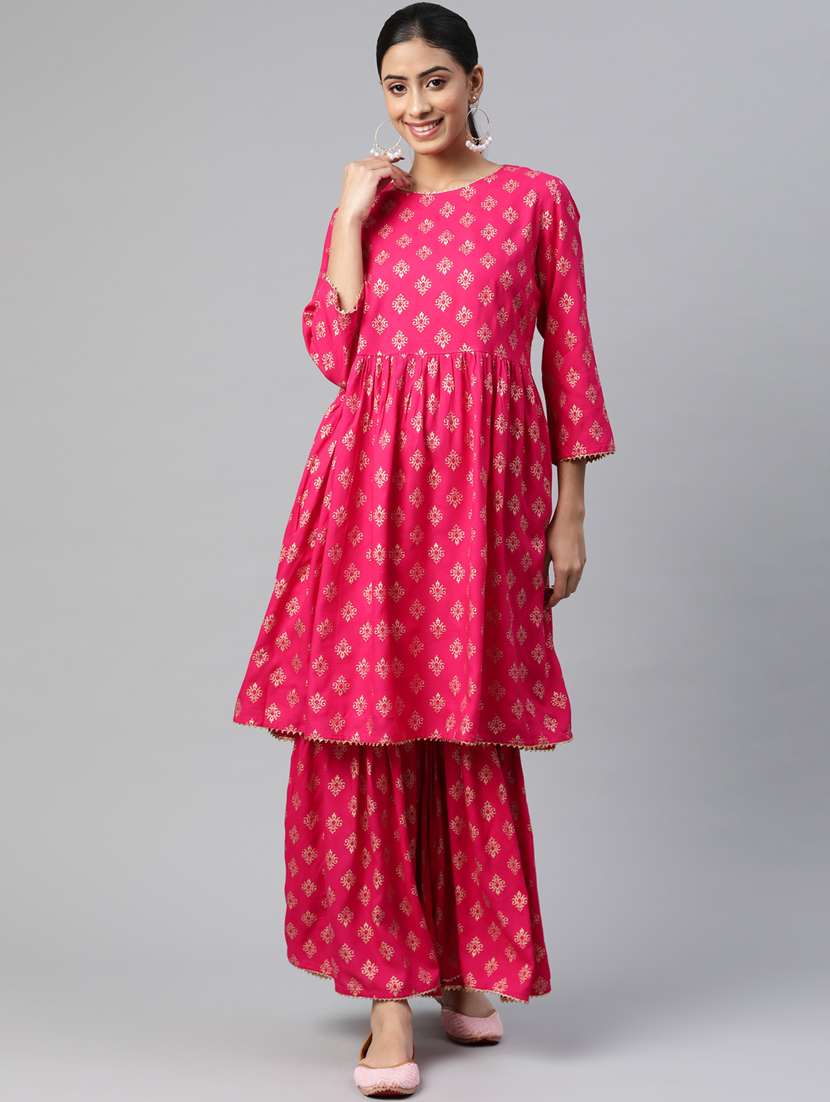 pink rayon kurta sharara  set