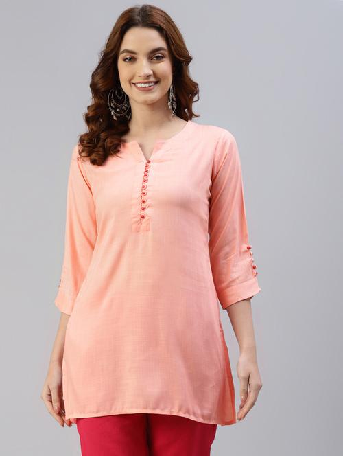 peach rayon straight kurti - 18404808 -  Standard Image - 0